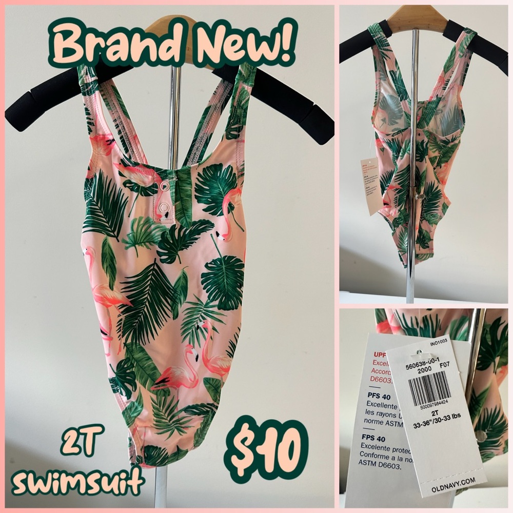 Old Navy Pink and Green Flamingo Swimsuit